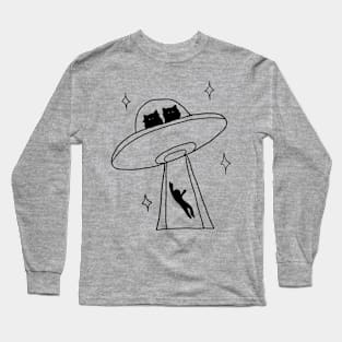 cat alien abduction line art Long Sleeve T-Shirt